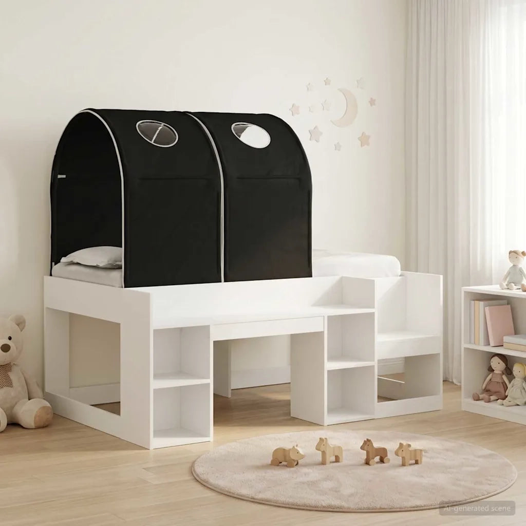 Letto con Tunnel 4 pcs Bianco e Nero Legno ingegnerizzato