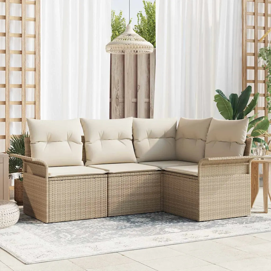Set Divano da Giardino con cuscino 4 pcs Beige polyrattan
