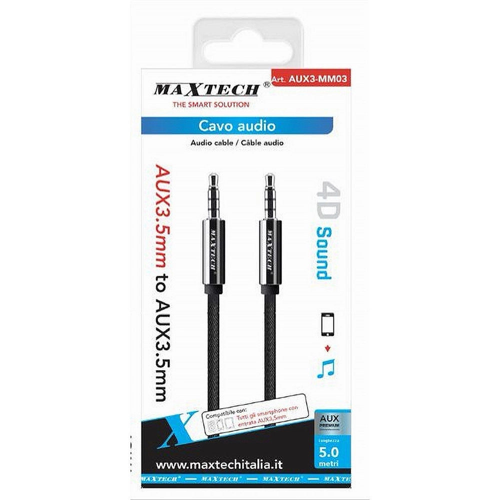 Trade Shop - Cavo Audio Aux 3.5 Mm Maschio/maschio 3 Contatti Prolunga 5mt 4d Sound Aux3-mm03 -