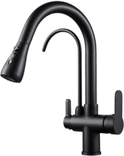 3 viei rubinetto da cucina, rubinetto da cucina in ottone, miscelatore per acqua potabile per rubinetto da cucina per filtrazione, rubinetto da cucina girevole da 360° con sbraccio estendibile, rubinetto da cucina nero