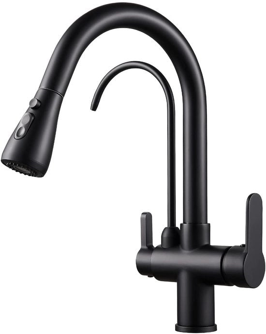 3 viei rubinetto da cucina, rubinetto da cucina in ottone, miscelatore per acqua potabile per rubinetto da cucina per filtrazione, rubinetto da cucina girevole da 360° con sbraccio estendibile, rubinetto da cucina nero
