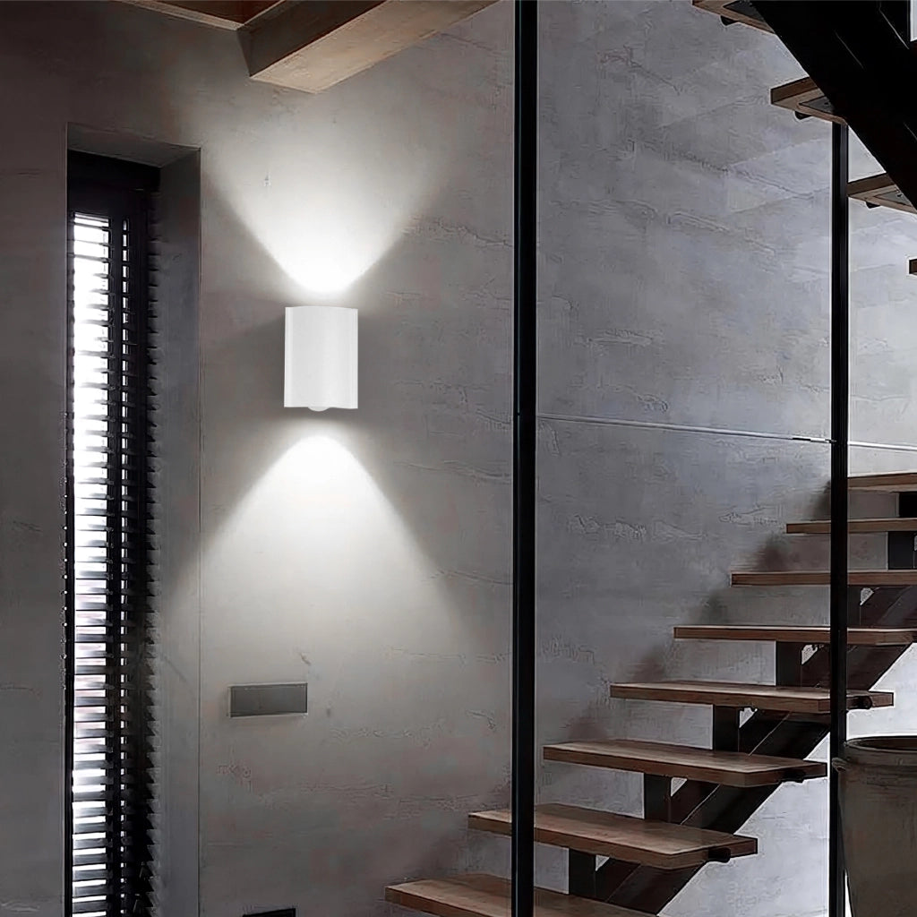 Set 2 Applique LED da Parete 2 LED Design Curvo Compatto IP65 Interno/Esterno Luce Naturale o Fredda Nero o Bianco Luce Fredda - Bianco