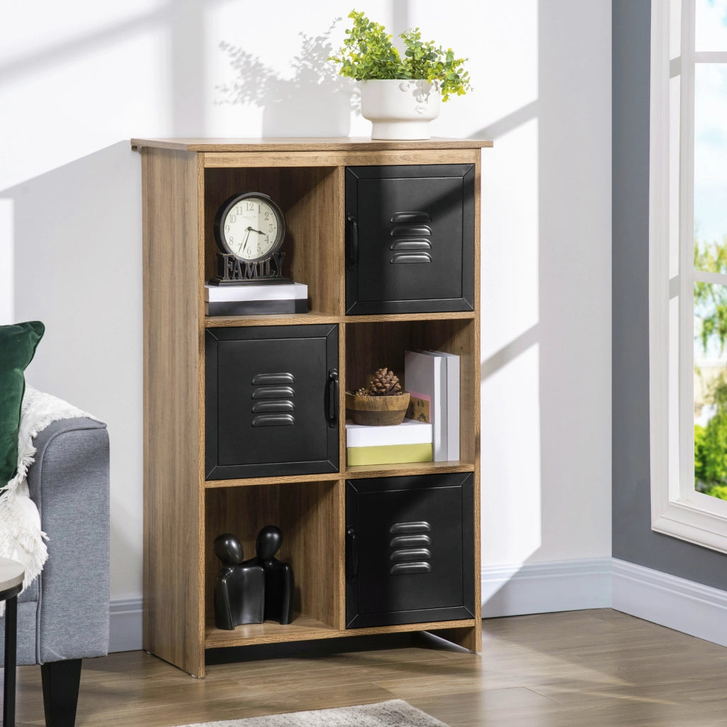Libreria Design Industriale ¨C zephmum ¨C 3 Ripiani, 3 Cassetti, Legno, Metallo Nero
