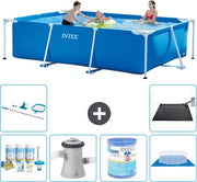 Piscina in Rete Rettilineo - 300 x 200 x 75 cm - Blu - Incluso Kit di Manutenzione - Pompone per Piscina - Filtro - Teli per Piscina - Kit di Pulizia - Mat Matita Solare