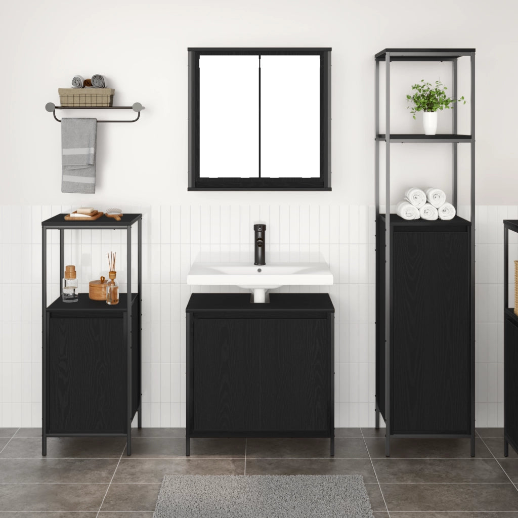 Set di Mobili per Bagno a 3 Pezzi Quercia Nera Legno Ingegnerizzato