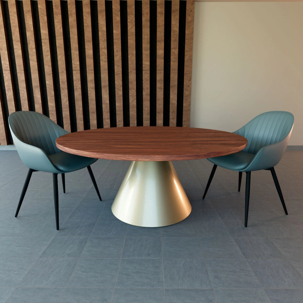 Artù Brass - Tavolo da pranzo rotondo ⌀ 120 cm in legno laminato con base a cono in metallo, top legno scuro