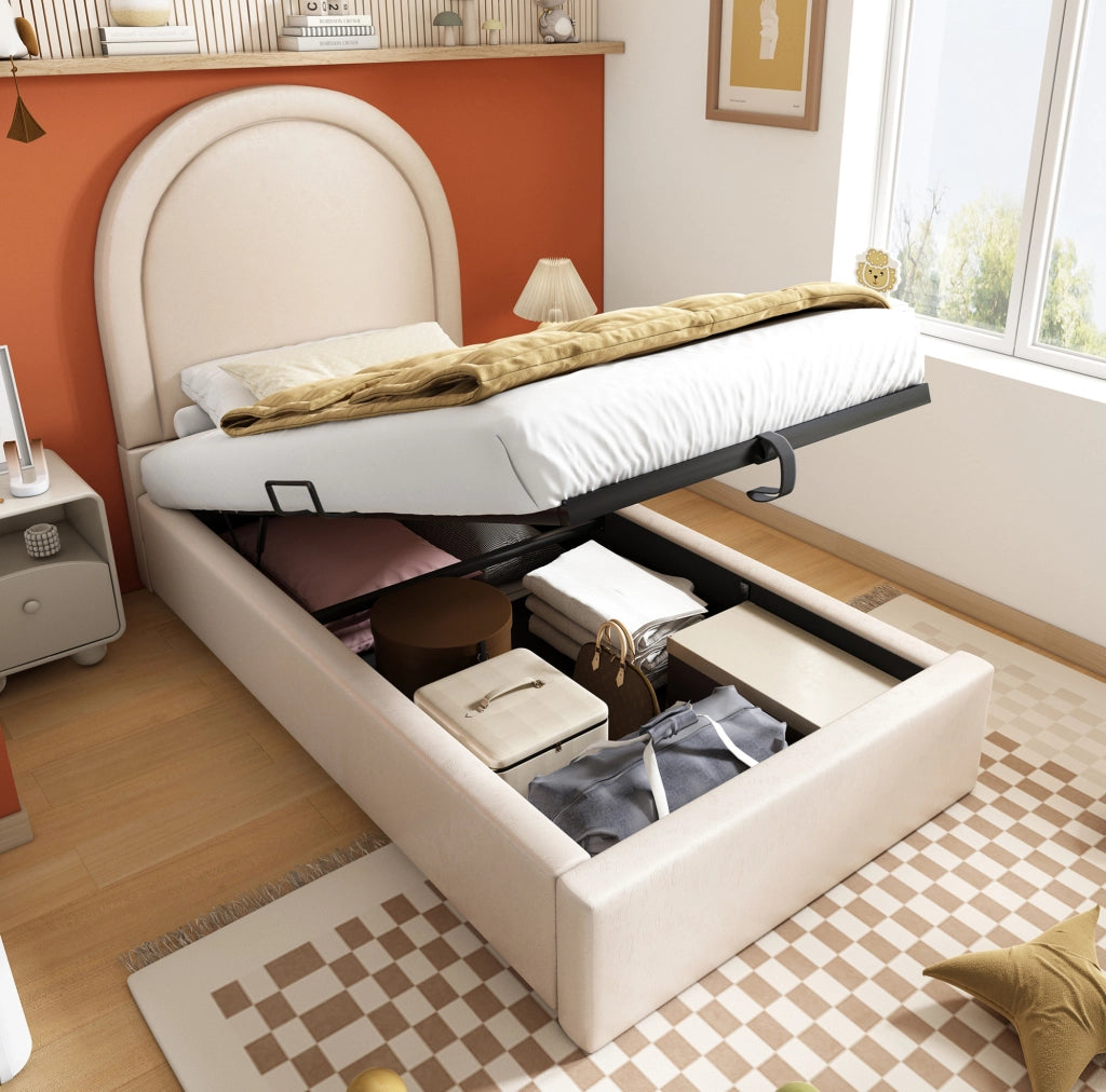 Letto singolo imbottito beige 90x200 cm con materasso H3
