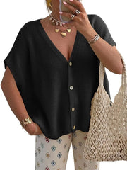 Cardigan Oversized con Maniche Corte e Collo V con Spalle a V - Stile Casual - Materiale Respirante e Sostenibile