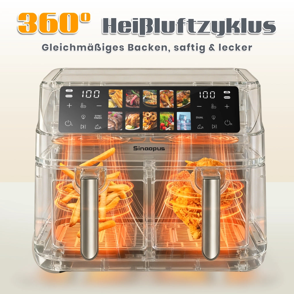 Friggitrice ad aria a doppia camera con obl¨°, 10 programmi di cottura, friggitrice senza olio, forno ad aria calda con touchscreen, friggitrice ad ari