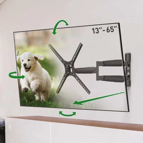 Supporto per TV da parete 53,5 cm, 13-65 pollici rotativo/tiltabile/movibile, massimo carico 36 kg, estensione extra lunga, per LED OLED LCD, massimo VESA 400x400