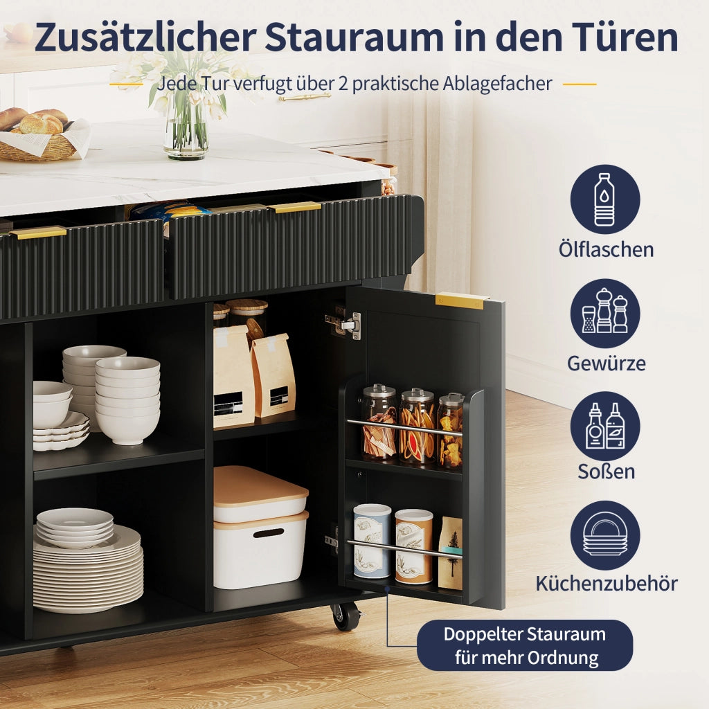 ISOLA DA CUCINA con piano ribaltabile 143x45(69) cm MDF Nero/Naturale