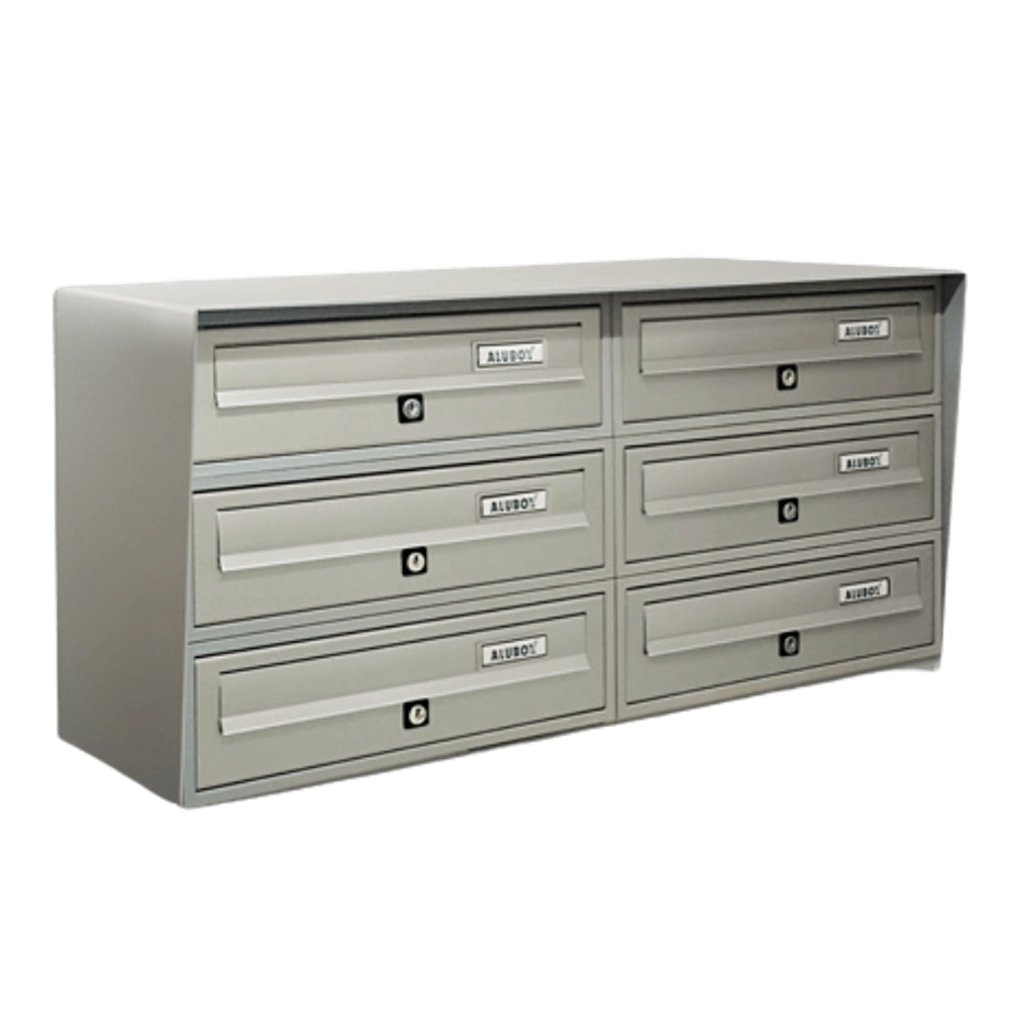 ALUBOX Cassette Postali Condominiali 6 Posti SLIM 37,8X77,5X30 Cm In Lamiera Zincata E Alluminio Cassetta Postale Da Esterno Condominiale Con Sistema Anti Prelievo COLORE: ARGENTO