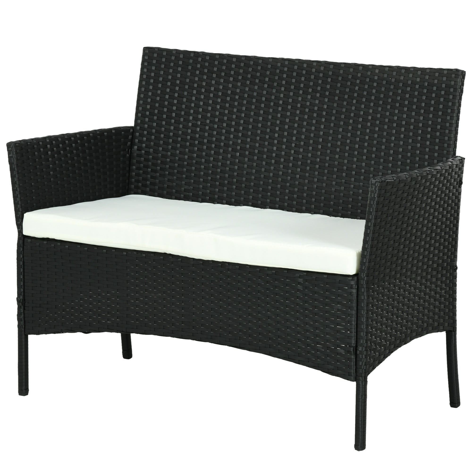 Divano da Giardino a 2 Posti con Cuscino e Braccioli 100x54x80cm in Rattan PE e Acciaio Nero
