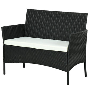 Divano da Giardino a 2 Posti con Cuscino e Braccioli 100x54x80cm in Rattan PE e Acciaio Nero