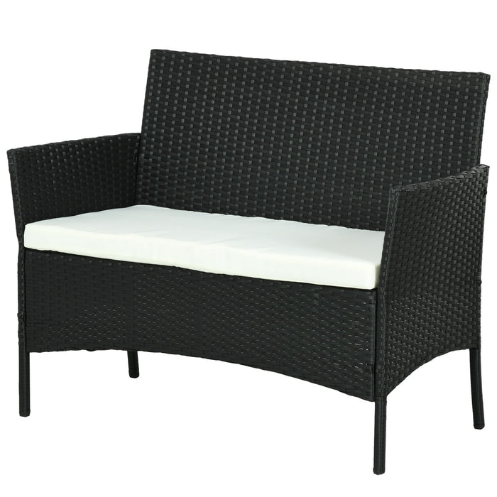 Divano da Giardino a 2 Posti con Cuscino e Braccioli 100x54x80cm in Rattan PE e Acciaio Nero