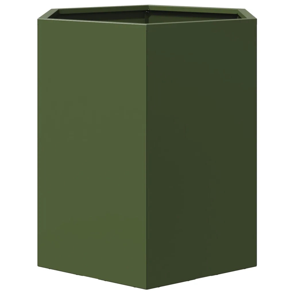 Fioriere da Giardino 2pz Verde Oliva Esagono 46x40x45cm Acciaio 851115