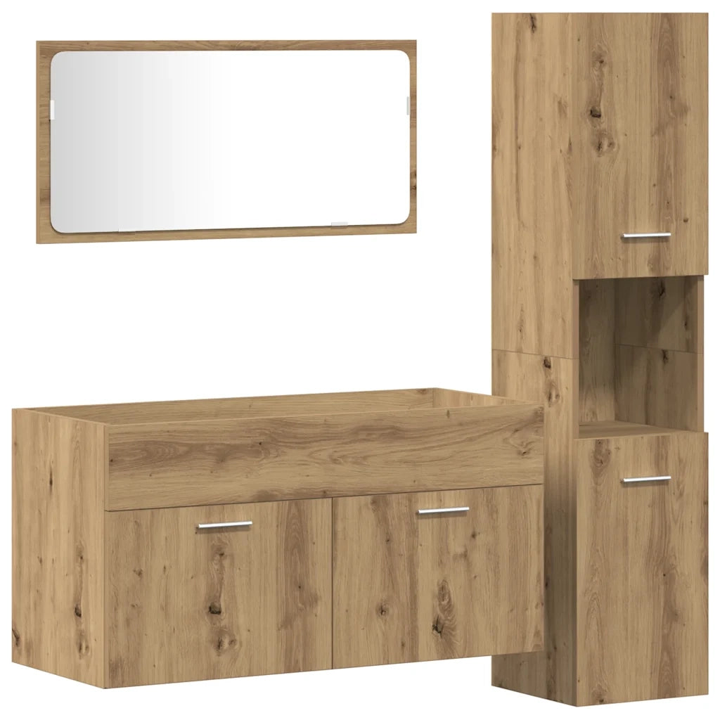 Set Mobili da Bagno | Armadio da bagno 3 pz Rovere Artigianale Legno Multistrato