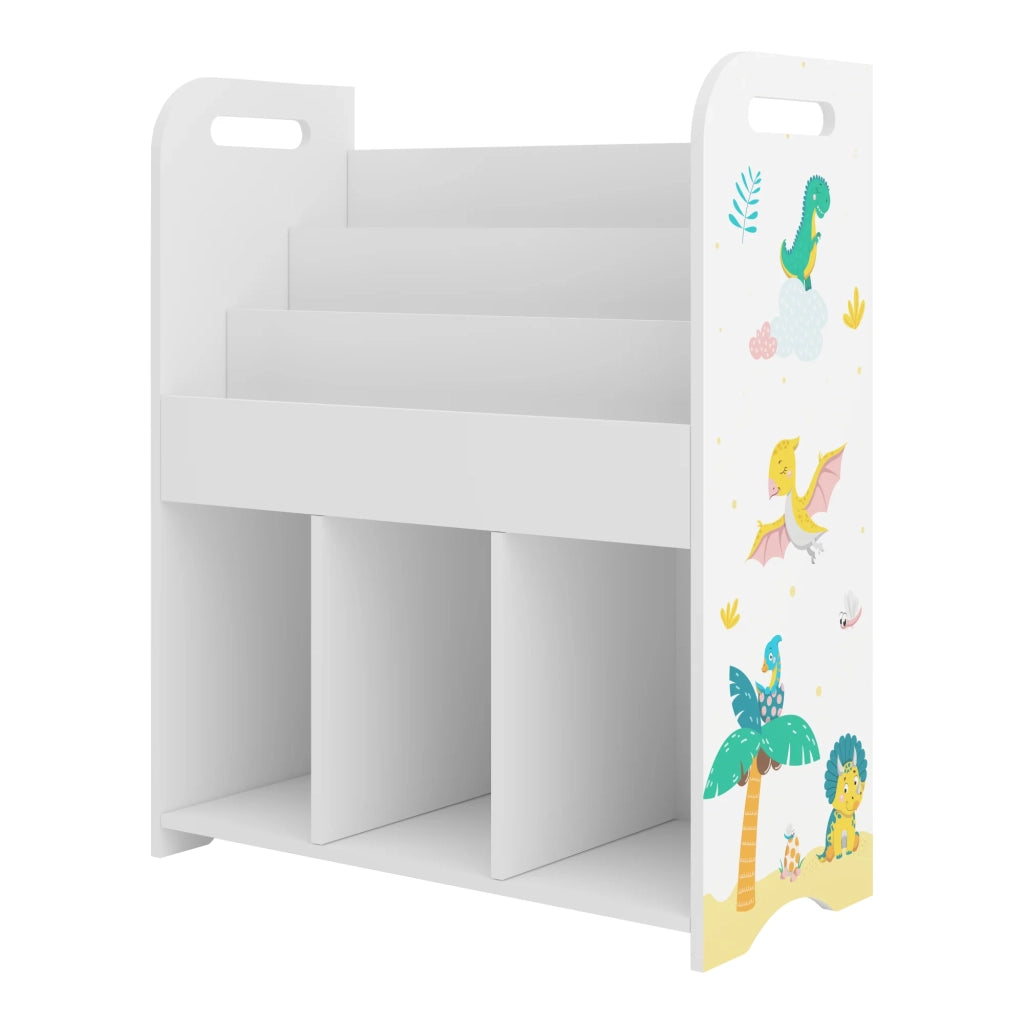 Scaffale dal design senza tempo per soggiorno camera da letto mobile contenitore per bambini 75 x 62 x 29 cm bianco con motivo a dinosauro 03_0011216
