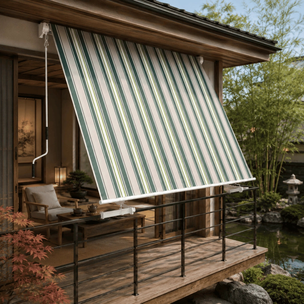 Tenda Parasole Avvolgibile Con Argano Manuale Telaio In Alluminio Copertura In Poliestere 280G Schermo UV Riparo Visivo Per Balcone Terrazzo Portico E Ambienti Esterni 295x250x50 Cm Verde E Beige