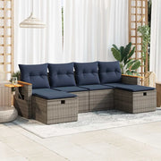 Set Divano da Giardino 6 pz con Cuscini Grigio in Polyrattan