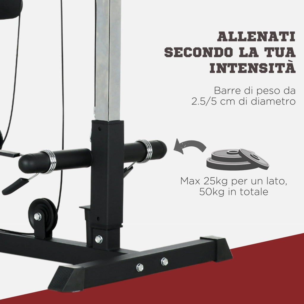 Stazione Fitness Multifunzione con Lat Machine 140x108x197 cm in Acciaio e PU Nero