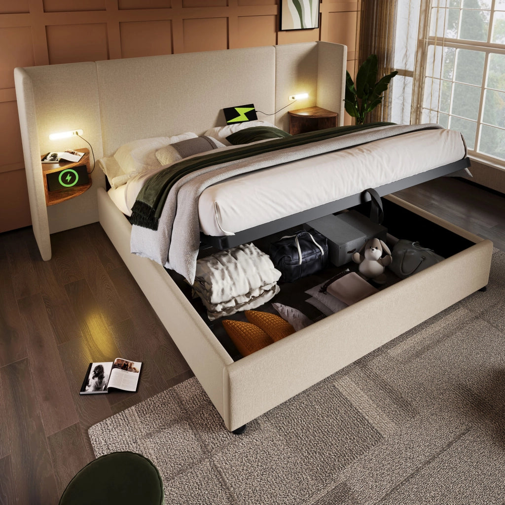 letto imbottito lino beige 160 x 200 cm