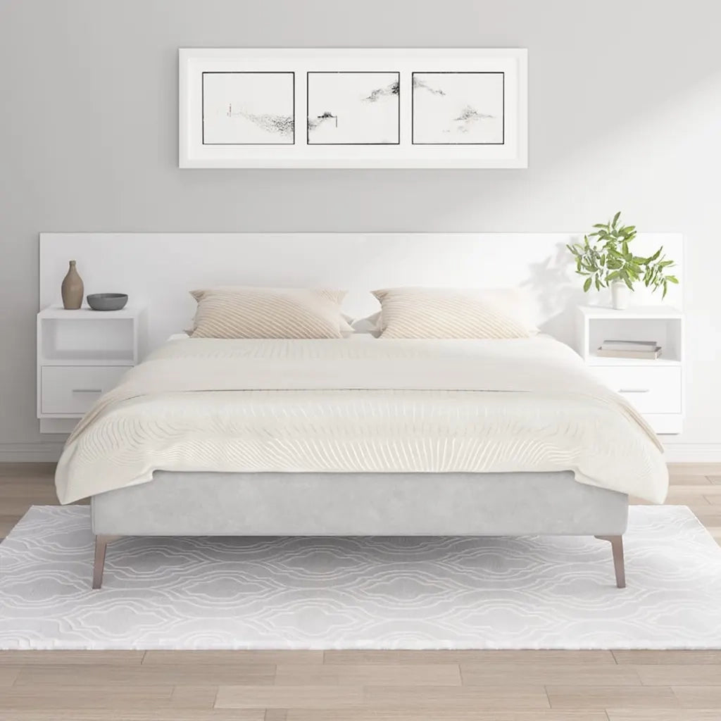 Testiera per Letto con Comodini in Legno Multistrato Bianco 3115716