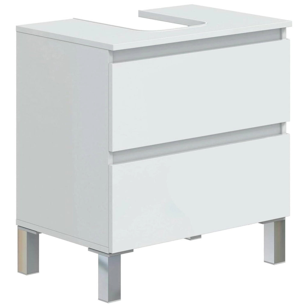 Mobile Bagno Con Lavabo Da Appoggio Due Cassetti Salvaspazio Guide In Metallo E Gambe In Alluminio Stile Moderno Minimal Per Lavanderia E Ripostiglio 63.5 x 60 x 40 Cm Bianco Lucido