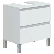 Mobile Bagno Con Lavabo Da Appoggio Due Cassetti Salvaspazio Guide In Metallo E Gambe In Alluminio Stile Moderno Minimal Per Lavanderia E Ripostiglio 63.5 x 60 x 40 Cm Bianco Lucido