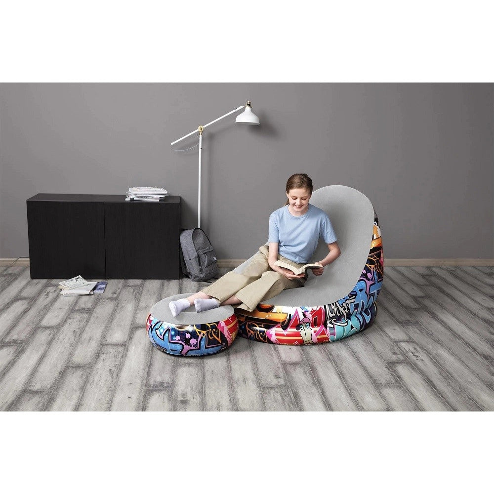 Trade Shop - Poltrona Gonfiabile Comfort Cruiser Graffiti Lounge Sgabello 121x100x86cm 75076 -