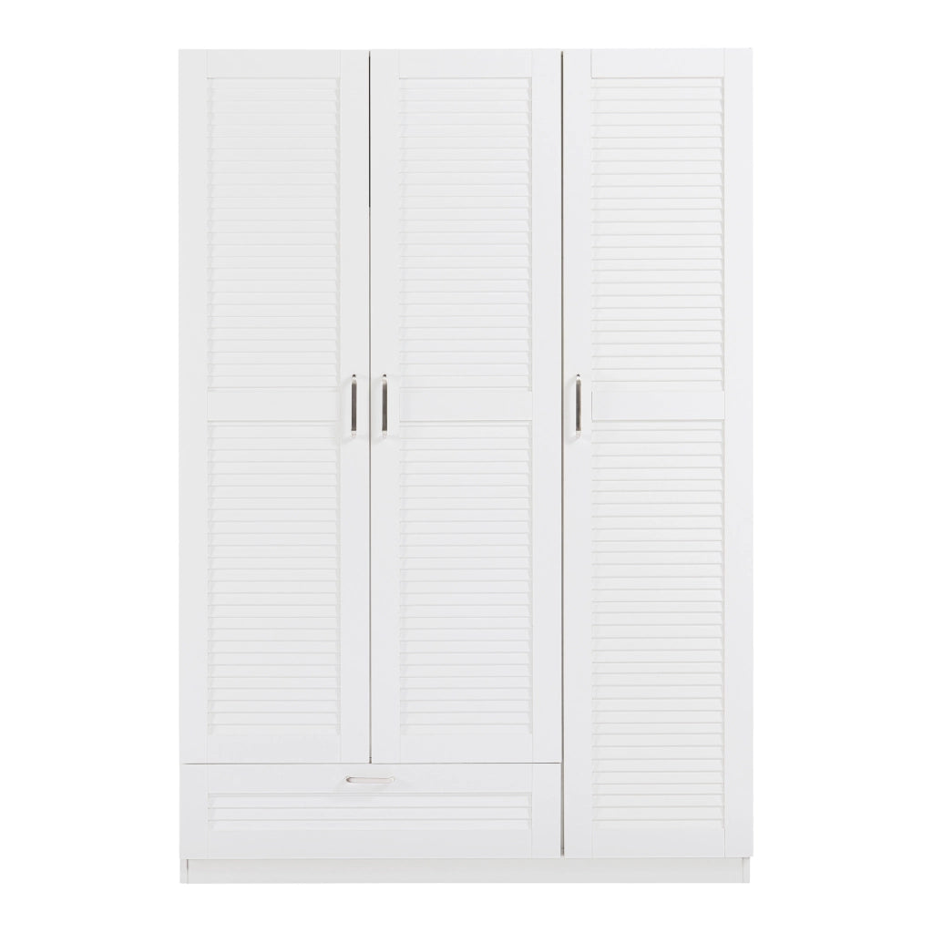 Armadio Guardaroba Finning con Ante a Persiana e Cassetto 176 x 120 x 52 cm Bianco [en.casa]