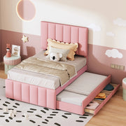 Letto Singolo Imbottito con Rollbett e Cassetti ¨C MINIMAL ¨C Rosa 90x200