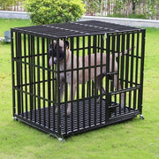 Banchina per cani in metallo - Inclusa cassa - Banchina per cani XXL - Recinzione - Recinzione per cani - Su ruote - Con serrature - 117x84x96.5 cm - Nero