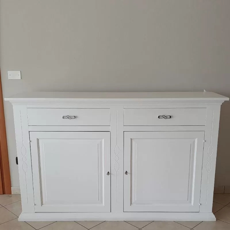 Credenza madia 2 porte legno shabby bianco 177x48x110 (1596) - Mobili 2G