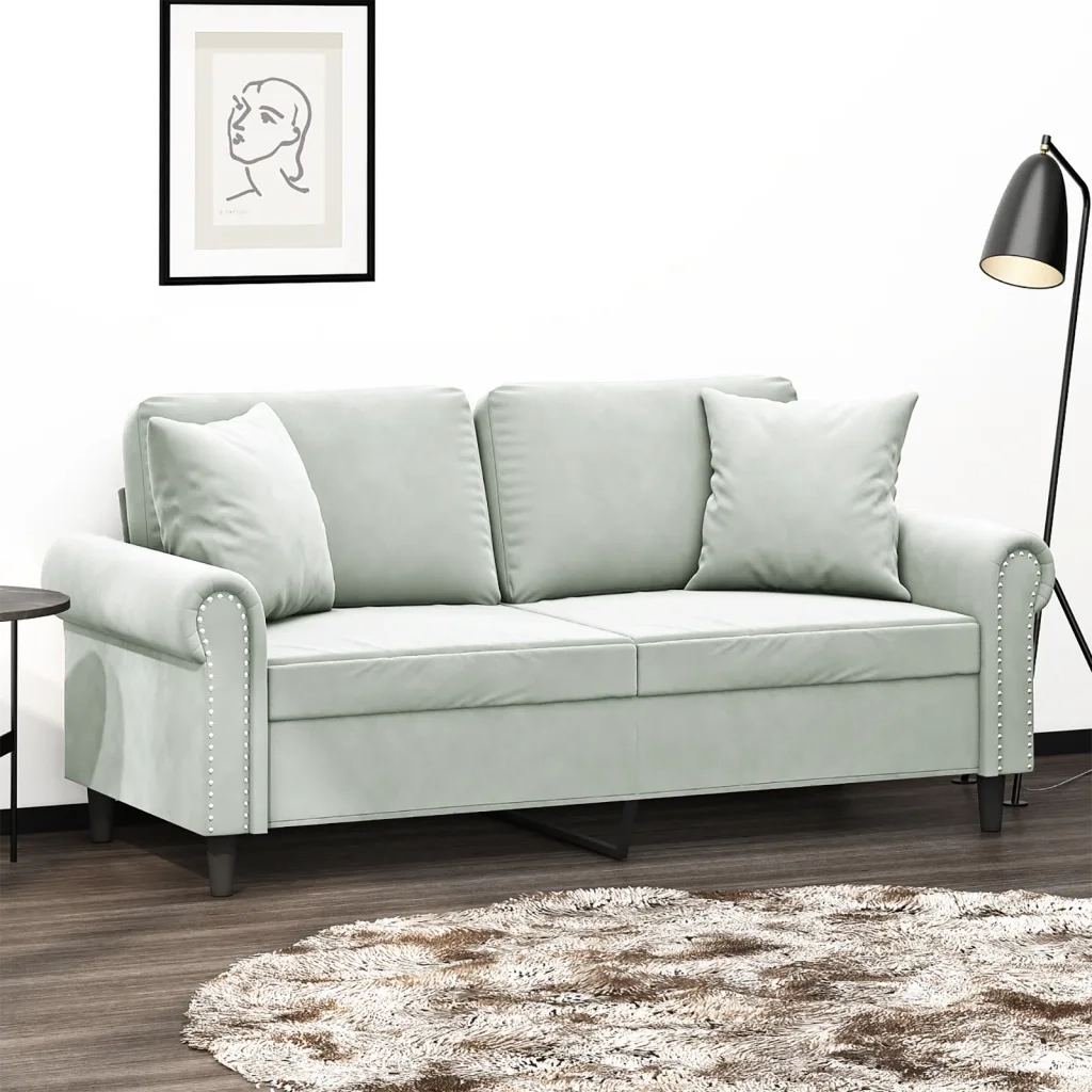 Divano a 2 Posti con Cuscini-Sofa 2 Posti con Cuscini Grigio Chiaro 140 cm in Velluto 286698