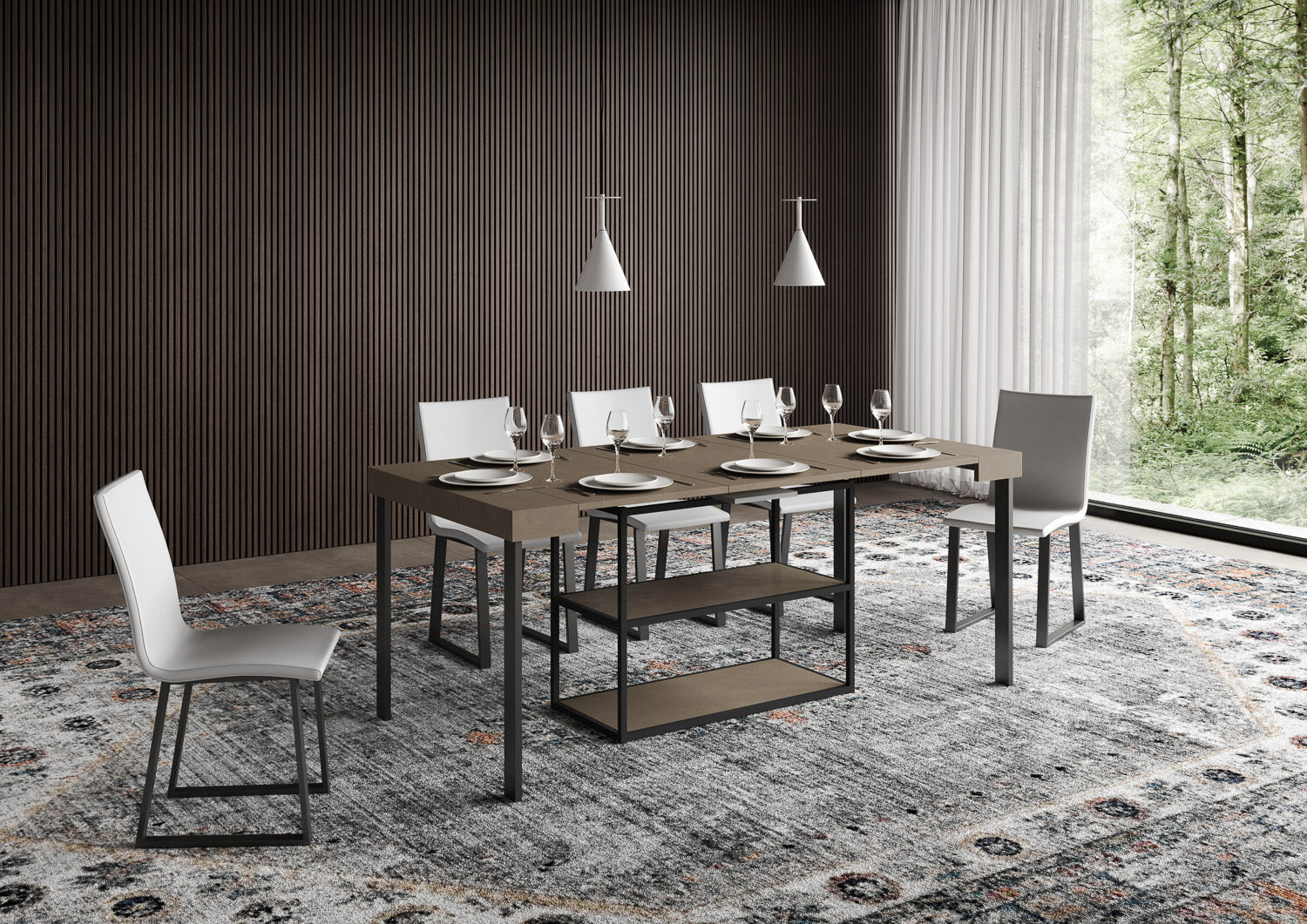 Consolle Allungabile 90-300x40x77 cm Plano Tortora Telaio Antracite