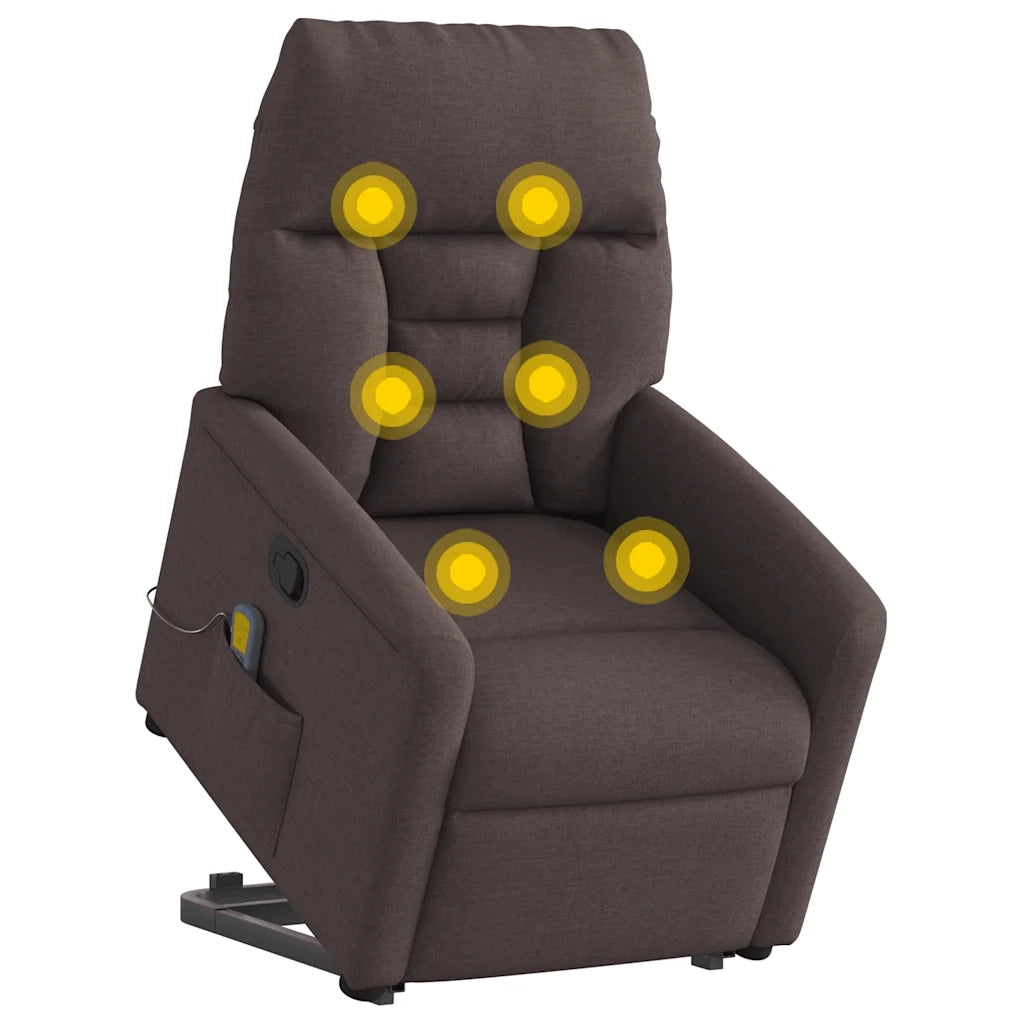 vidaXL Poltrona Alzapersona Massaggi Reclinabile Marrone Scuro Tessuto