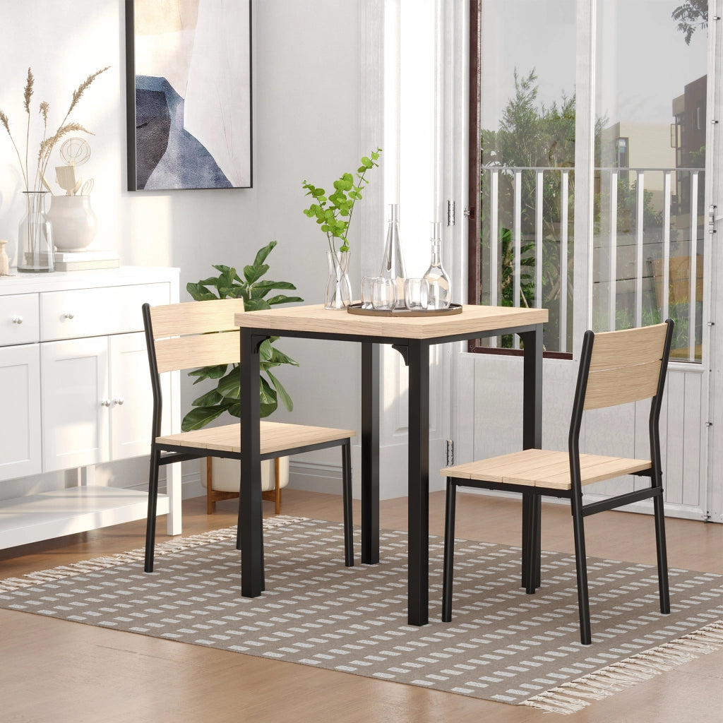 Tavolo da pranzo allungabile con 2 sedie ¨C zephmum ¨C effetto legno naturale e nero