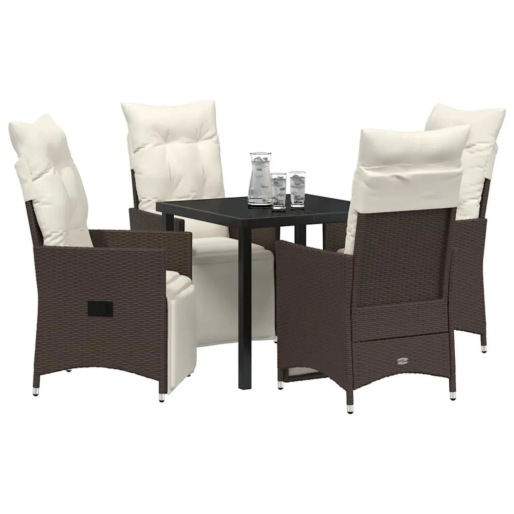 Set da Pranzo per Giardino con cuscino 5 pcs Marrone polyrattan