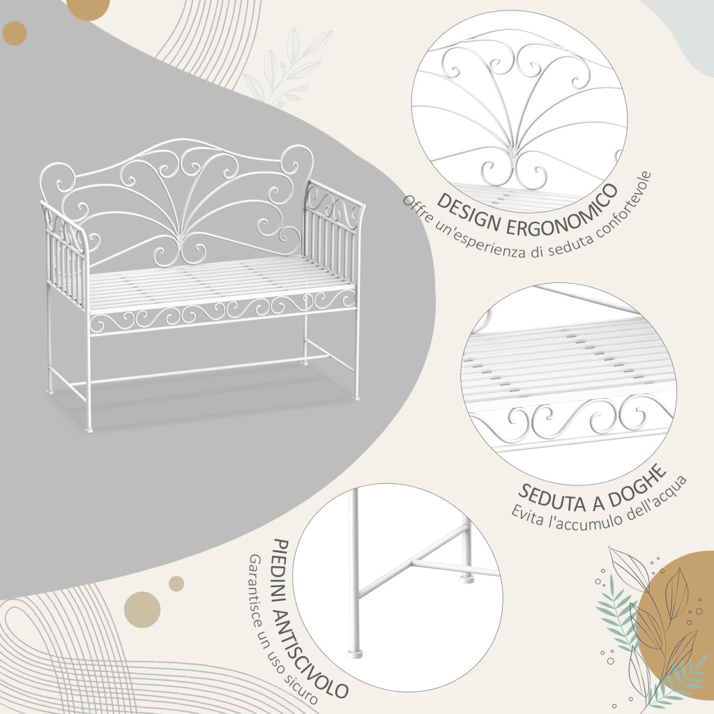 Panchina da Giardino 2 Posti ¨C Zephmum ¨C Ferro 111x50x98cm Bianco