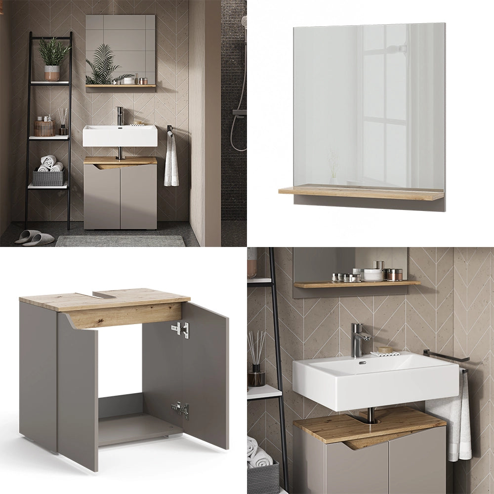 Vicco Combinazione di mobili da bagno Grigio 2 parti