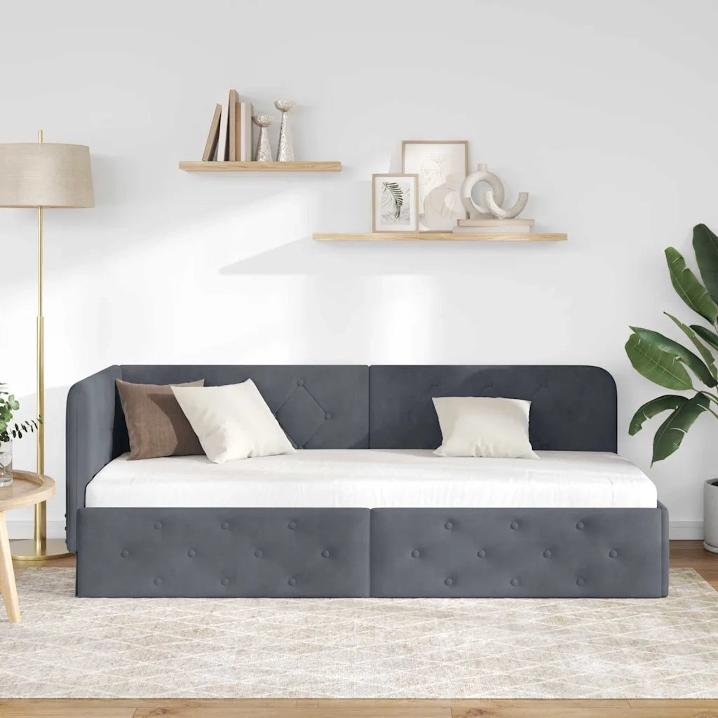 Letto singolo | Letto per adulti | Cornice del letto ad angolo Grigio scuro 80 x 200 cm Velluto