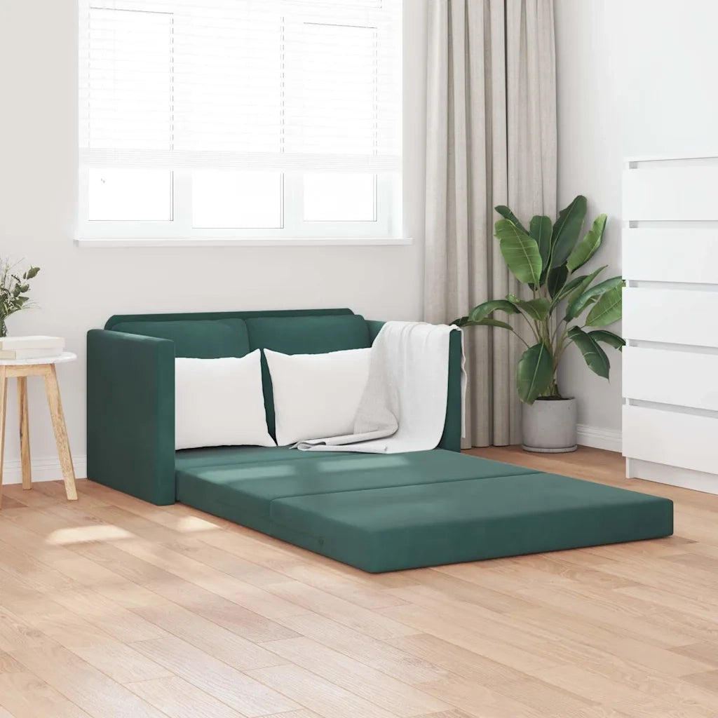 Divano Letto da Terra 2 in 1 Verde Scuro 122x204x55 cm Velluto 353961