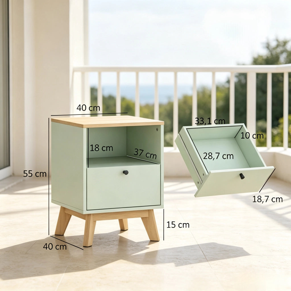 COMODINI Set da 2 pezzi con cassetto e vano aperto 40x40x55 cm MDF Verde Chiaro