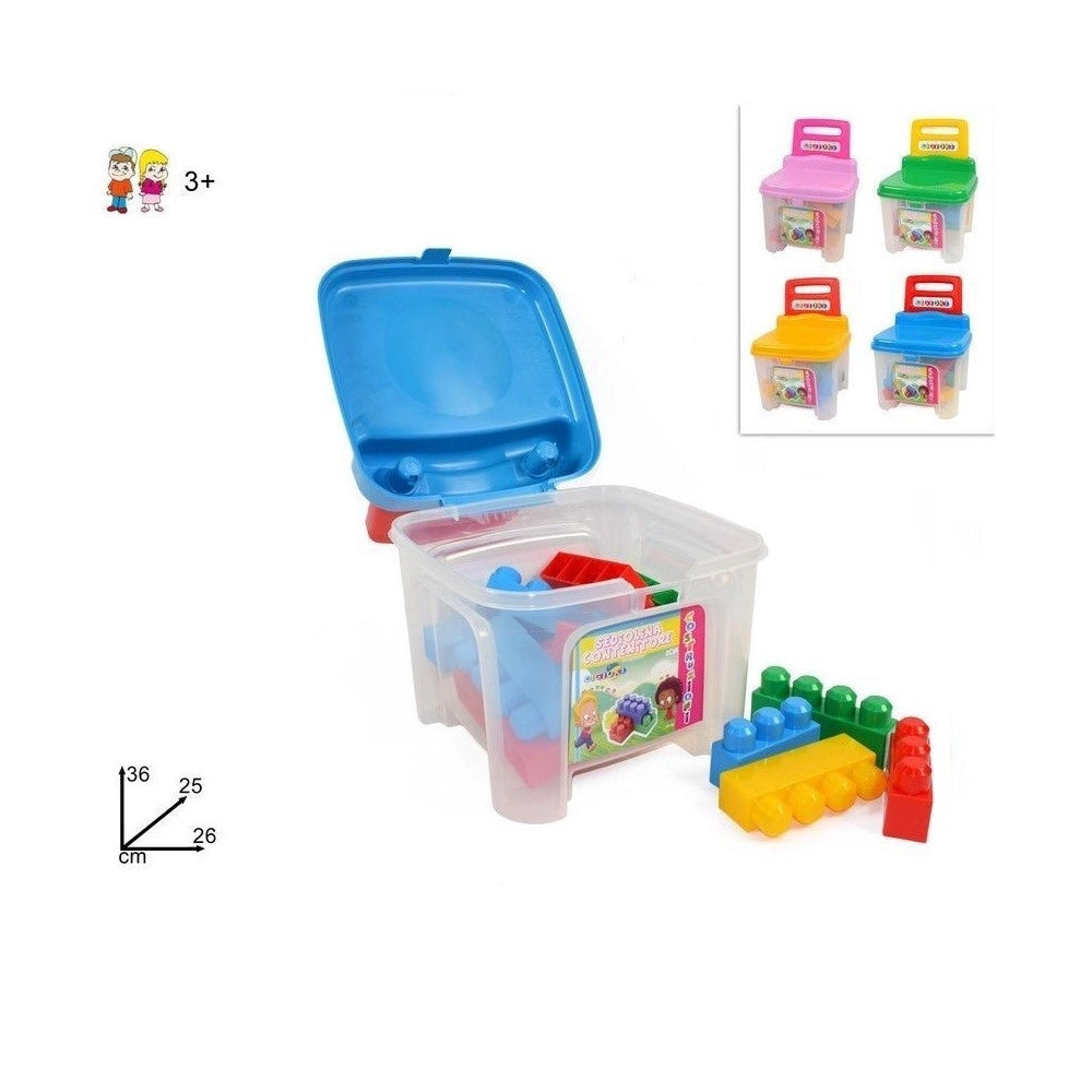 Trade Shop - Sediolina Bambini Contenitore Con Costruzioni Plastica Colorate Sedia Bimbi -