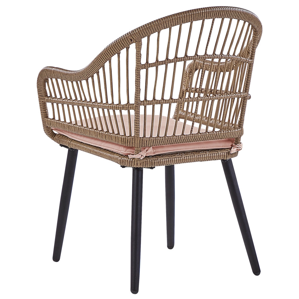 Set da giardino 6 posti in rattan sedie con cuscini di colore rosa e tavolo in vetro giardino terrazzo stile boho