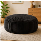Poltrona sacco rotonda con imbottitura in memory foam; velluto a coste nero