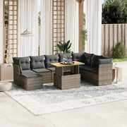 Set Divano da Giardino 9 pz con Cuscini Grigio in Polyrattan