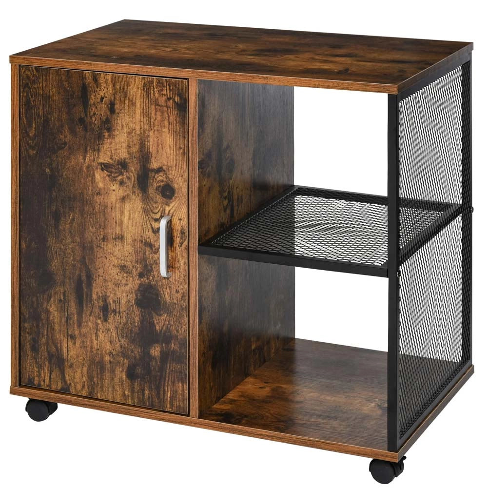 Mobile Ufficio Porta Stampante Legno MDF e Metallo 3 Ripiani 1 Anta Design Moderno