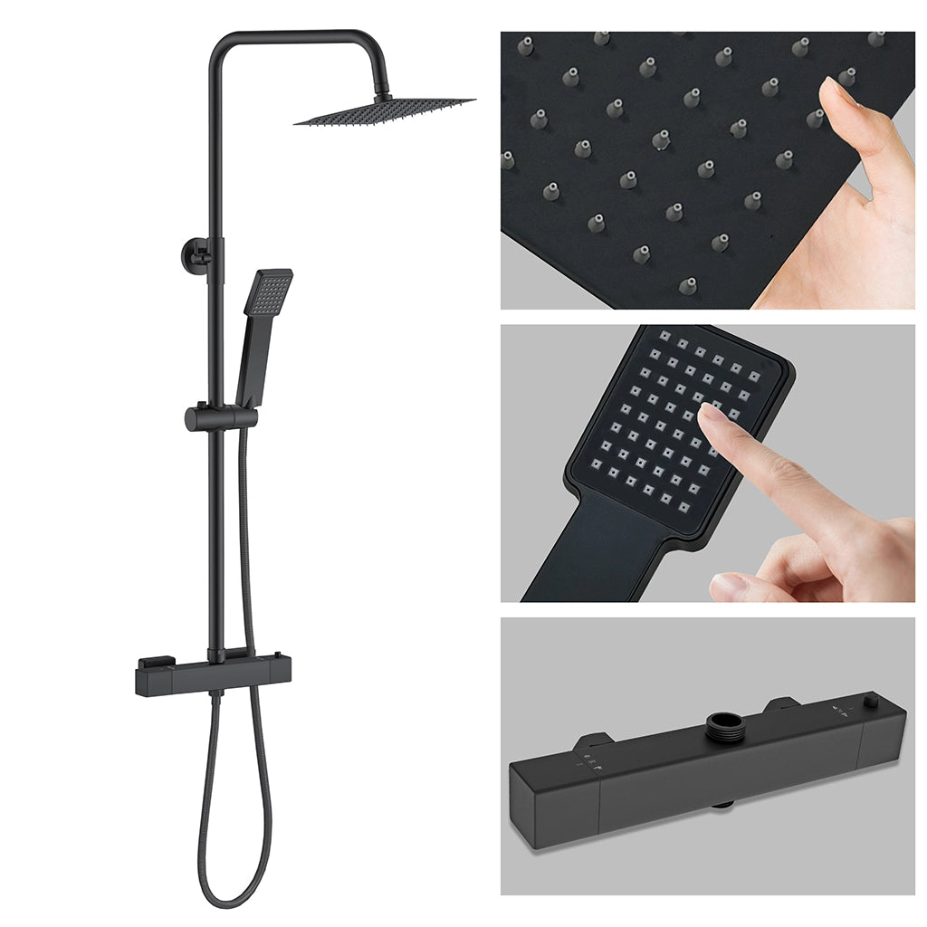 Kit Doccia con Soffione 20x20cm in Acciaio Inox e Cool-touch rubinetto, Miscelatore Termostatico Doccia Antiscotto, Nero